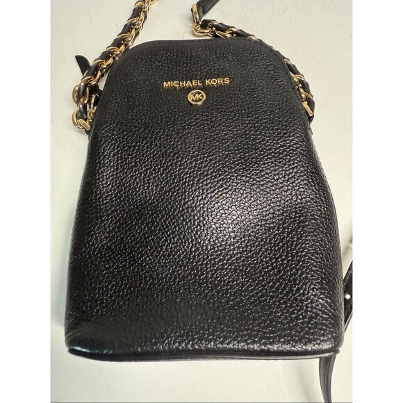 Rare MICHAEL Michael Kors Jet Set Charm Chain Phone Crossbody Black Leather - Picture 1 of 11